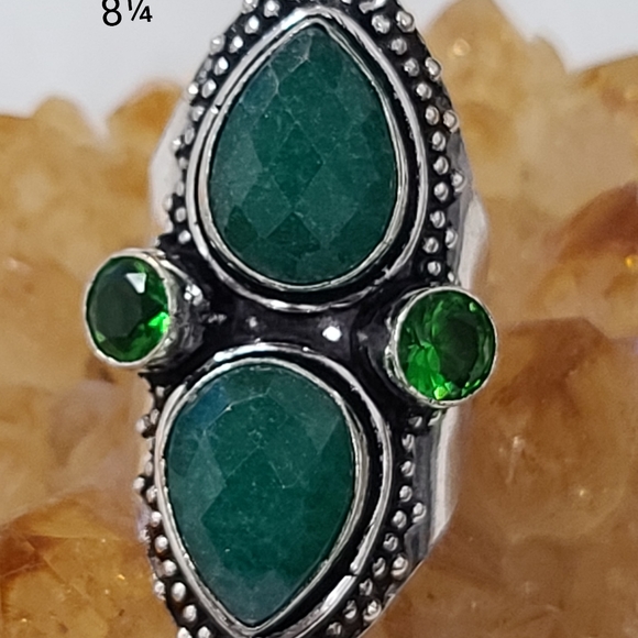 🌺 *Vintage Raw Emerald Trinity Silver Ring - Picture 4 of 4
